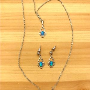 Blue opals in sterling silver necklace & earrings